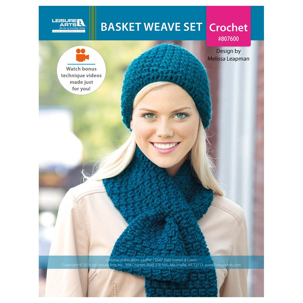 Leisure Arts Hats Scarves Cowls Basket Weave Set Crochet ePattern
