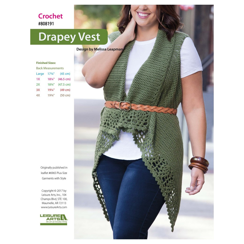 Leisure Arts Plus Size Garments With Style Drapey Vest Crochet
