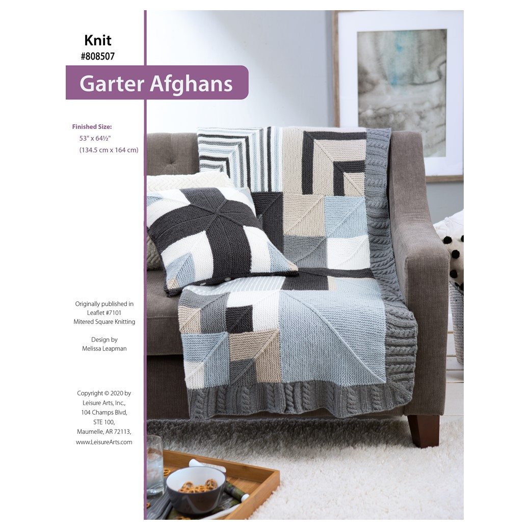 Leisure Arts Mitered Square Knitting Garter Afghans ePattern