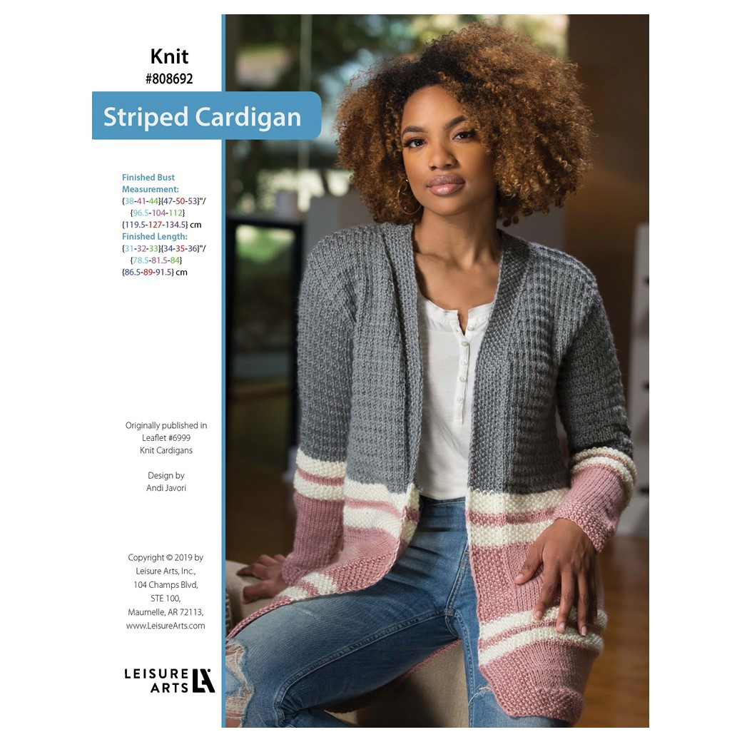 Leisure Arts Knit Cardigans Striped Cardigan ePattern - Leisure Arts