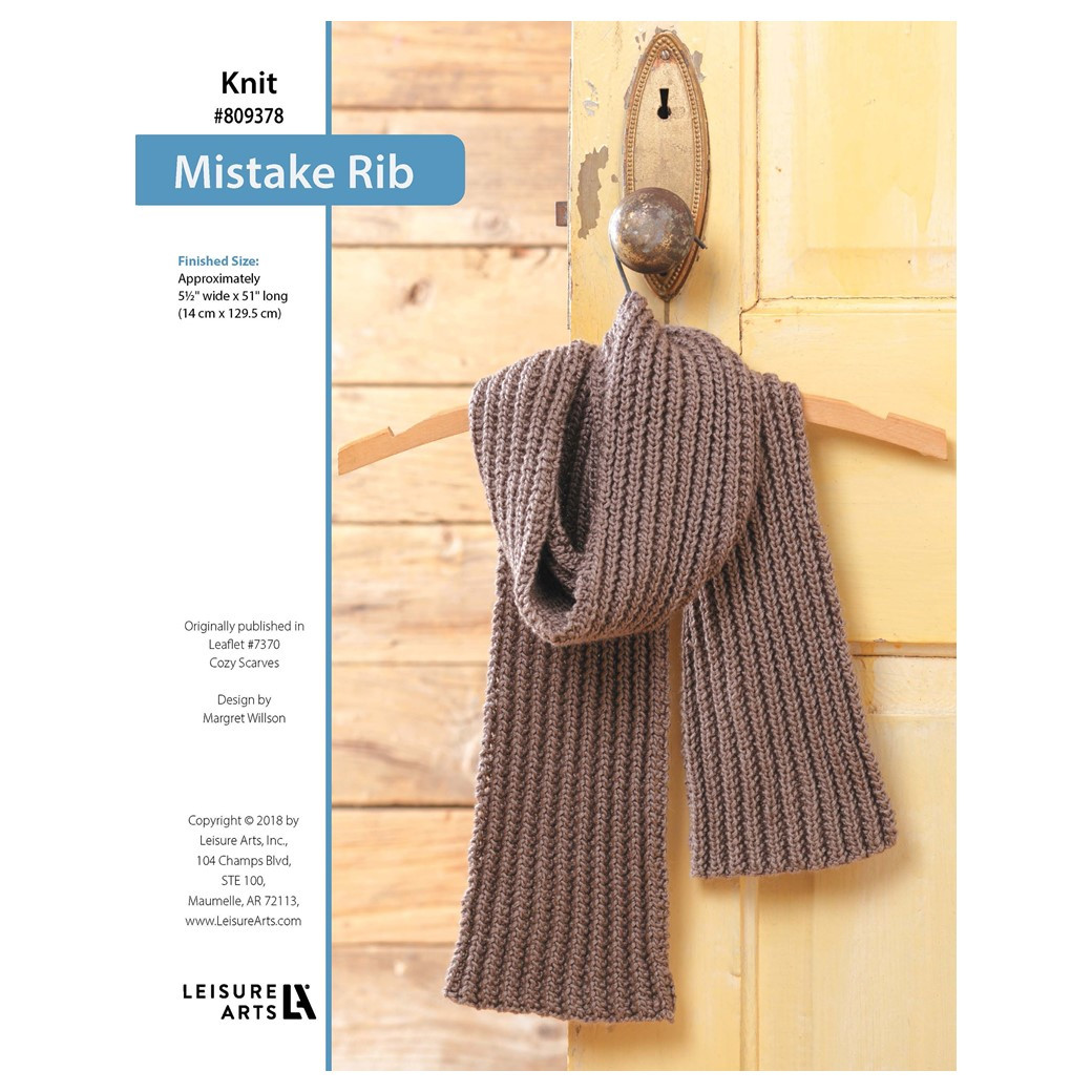 Leisure Arts Cozy Scarves Mistake Rib Scarf Knit ePattern