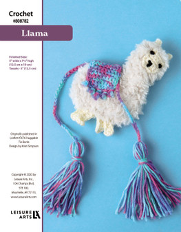 Llama ePattern, originally published in Leaflet #7676 Huggable Tie Backs, design by Kristi Simpson.