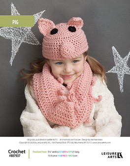 Leisure Arts Animal Hats & Scarves Pig Crochet ePattern