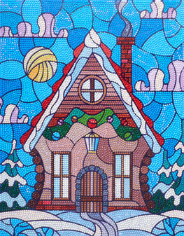 Diamond Art Kit 11"x 14" Intermediate Stained Glass Gingerbread House