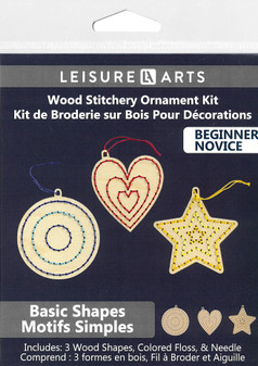 Wood Stitching Kit Ornaments 4x4" 3pc Set Basic
