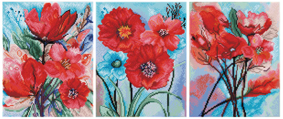 Diamond Art Kit 11"x 14" Triptych Red Poppies 3pc