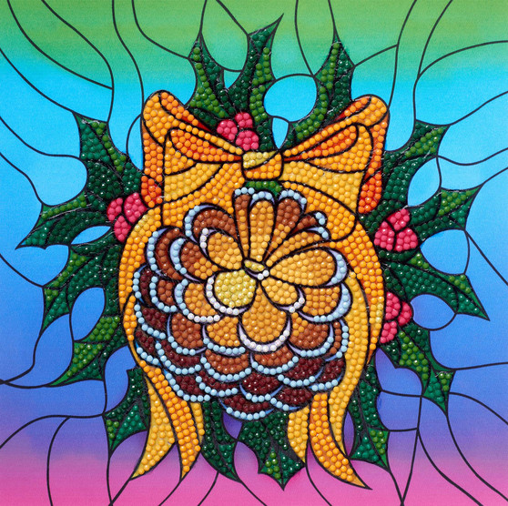 Diamond Art Kit 8"x 8" Beginner Stained Glass Pinecone Wreath