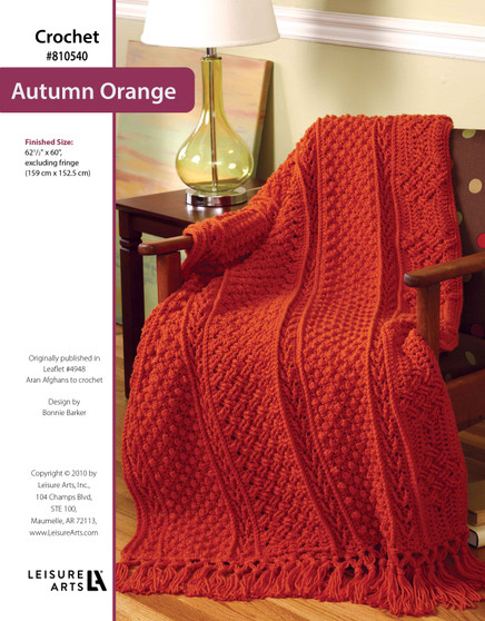 Leisure Arts Aran Afghans To Crochet Autumn Orange ePattern