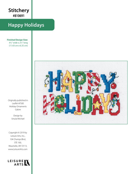 Leisure Arts Holiday Ornaments Galore Happy Holidays Caption Cross Stitch ePattern