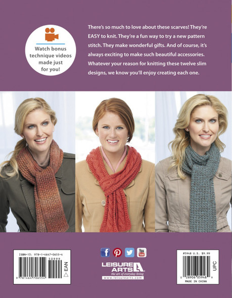 Leisure Arts Skinny Scarves Knit Book