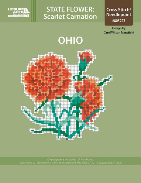 Leisure Arts Ohio Scarlet Carnation Cross Stitch ePattern