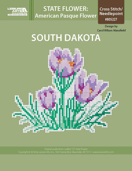 Leisure Arts South Dakota American Paque Flower Cross Stitch ePattern