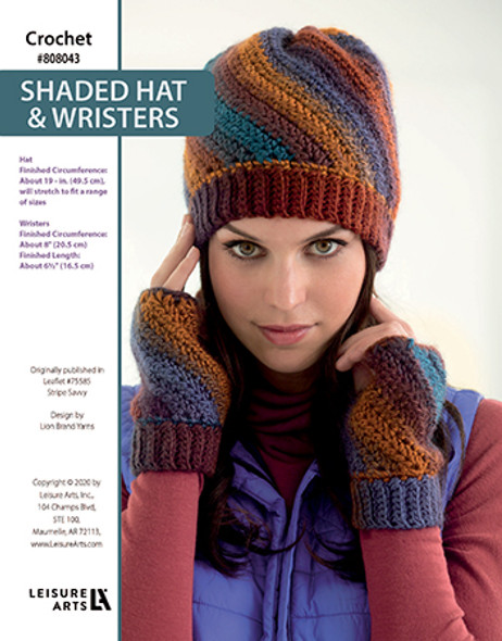 Shaded Hat & Wristers Crochet ePattern, originally published in Leaflet #75585 Stripe Savvy, design by Lion Brand Yarns.