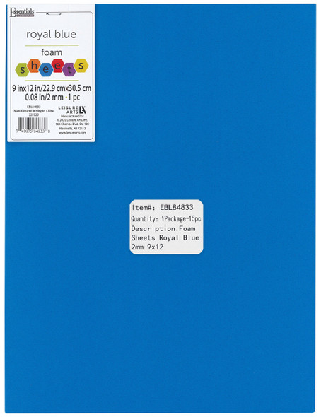 Essentials By Leisure Arts Foam Sheet 9"x 12" 2mm Royal Blue 15pc