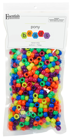 Essentials By Leisure Arts Bead Pony 6mm x 9mm Neon Mix 750pc