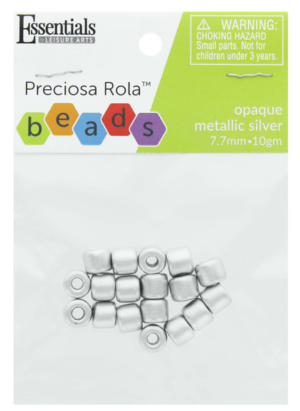 Essentials By Leisure Arts Bead Preciosa Rola 7.7mm Opaque Metallic Silver 10gm