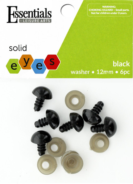 Essentials By Leisure Arts Eye Solid 12mm With Washer Black 6pc