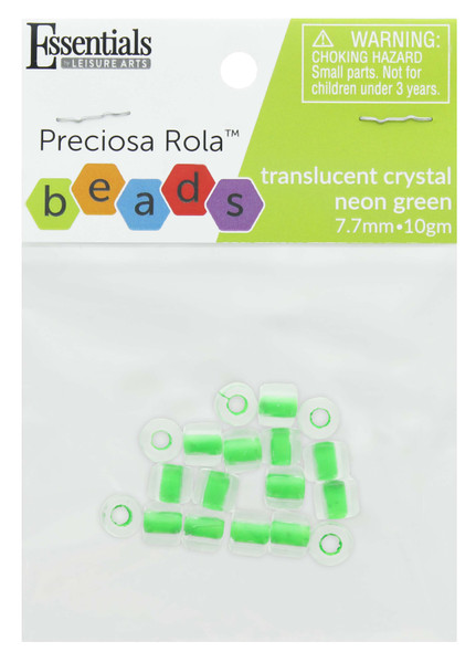 Essentials By Leisure Arts Bead Preciosa Rola 7.7mm Translucent Crystal Neon Green 10gm