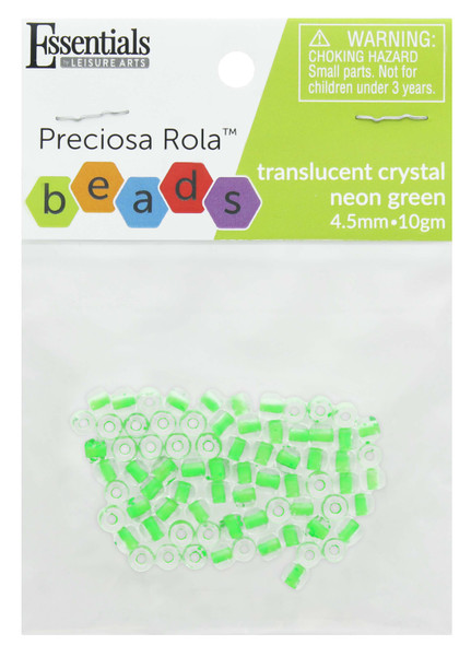 Essentials By Leisure Arts Bead Preciosa Rola 4.5mm Translucent Crystal Neon Green 10gm