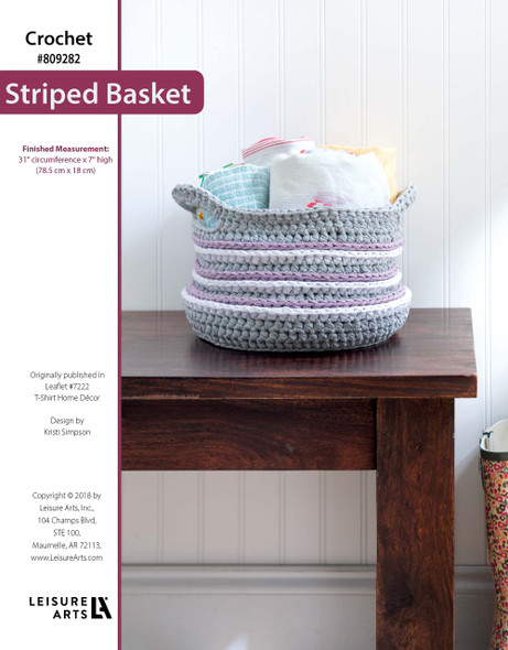 Leisure Arts T-Shirt Yarn Home Decor Striped Basket Crochet ePattern