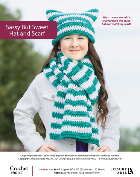 Leisure Arts Beginner Friendly Crochet Sassy But Sweet Hat & Scarf ePattern