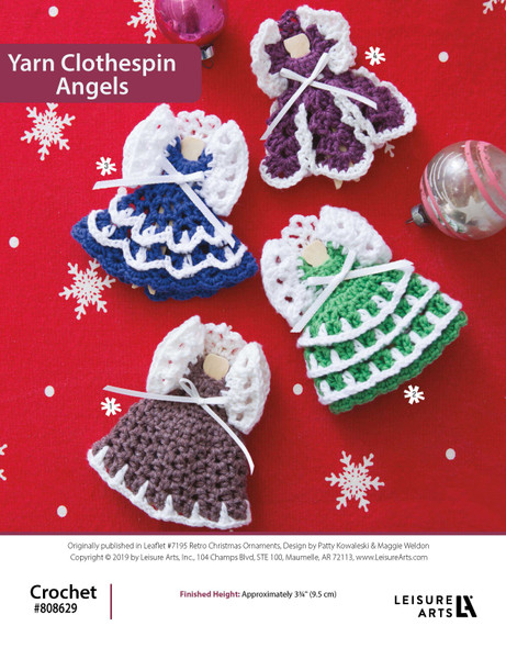 Leisure Arts Retro Christmas Ornaments Yarn Clothespin Angels Crochet ePattern