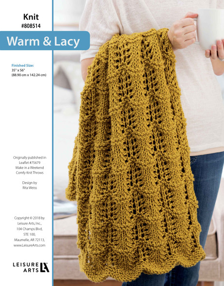 Leisure Arts Make In A Weekend Comfy Knit Throws Warm & Lacy ePattern