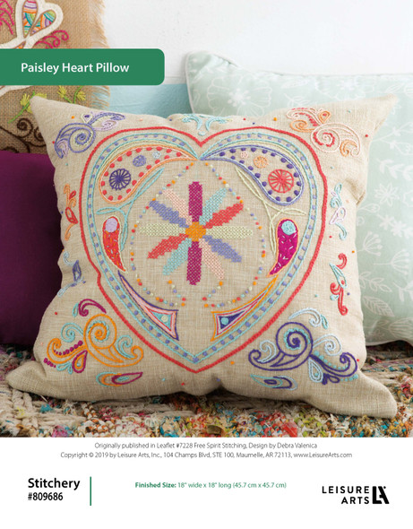 Leisure Arts Free Spirit Stitching Paisley Heart Pillow ePattern