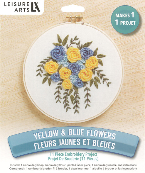 Leisure Arts Kit Embroidery 6" Yellow&Blue Flowers