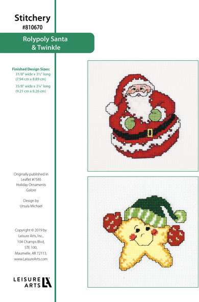 Leisure Arts Holiday Ornaments Galore Rolypoly Santa & Twinkle Star Cross Stitch ePattern