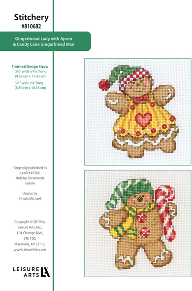 Leisure Arts Holiday Ornaments Galore Gingerbread Lady & Candy Cane Man Cross Stitch ePattern
