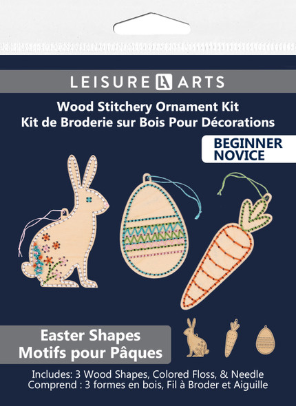 Leisure Arts Kit Wood Stitchery Ornaments 4"x 4" Easter 3pc Set