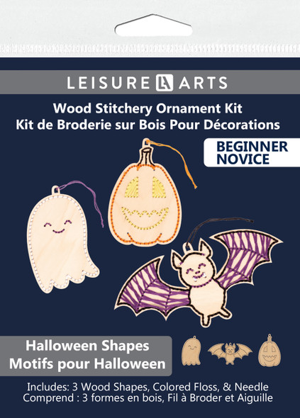 Leisure Arts Kit Wood Stitchery Ornaments 4"x 4" Halloween 3pc Set