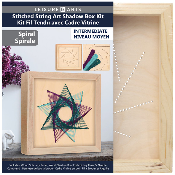 Leisure Arts Kit Wood Stitchery String Art With Shadow Box Spiral