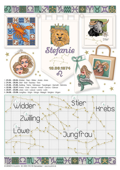 Lindner's Cross Stitch Chart Zodiac Signs 1 ePattern