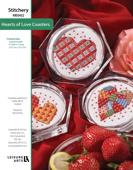 Leisure Arts Cross Stitch Coasters Hearts of Love ePattern