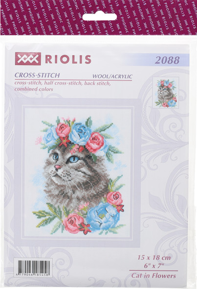 Riolis Cross Stitch Kit Cat In Flowers