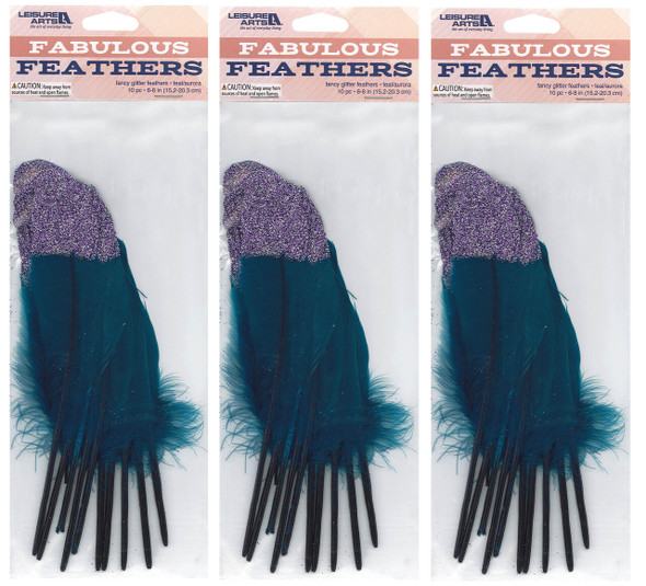 Essentials By Leisure Arts Bundle Feathers Glitter Painted Teal/Aurora 30pc