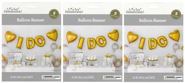 Essentials By Leisure Arts Balloon Banner I Do With 2 Hearts Gold 3 Sets