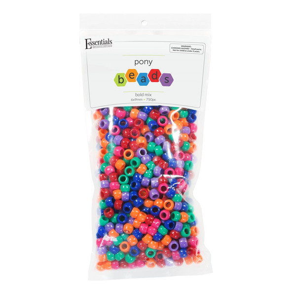 Essentials By Leisure Arts Pony Beads 6mm x 9mm Bold Mix 750pc