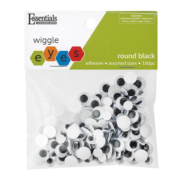 Essentials By Leisure Arts Sticky Back Eyes Moveable Assorted Sizes Black 160pc