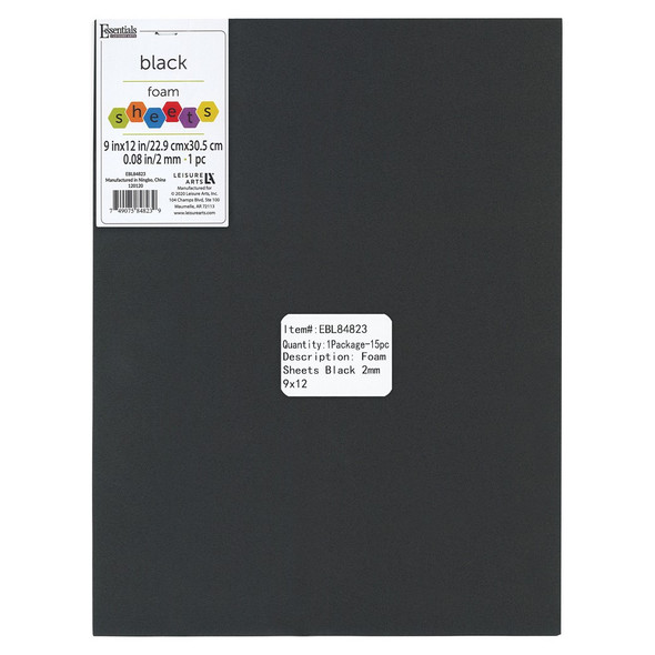Essentials By Leisure Arts Foam 2mm Sheet 9 inch x 12 inch Black 15pc