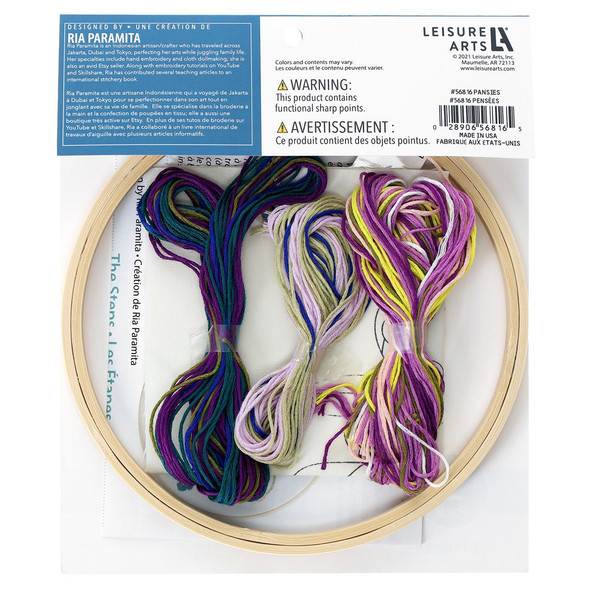 Leisure Arts Embroidery Kit 6 inch Pansies