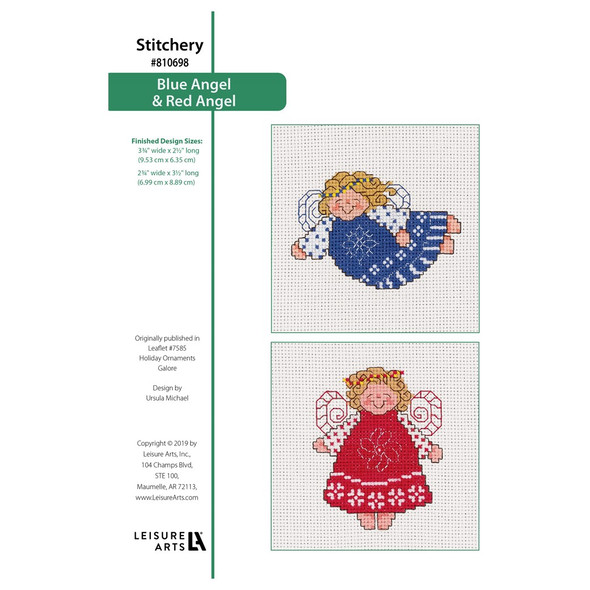 Leisure Arts Holiday Ornaments Galore Blue Angel Red Angel Cross Stitch ePattern