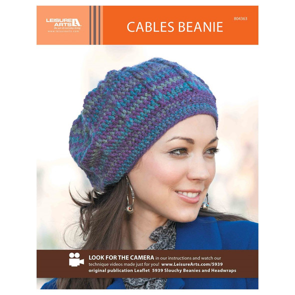 Leisure Arts Slouchy Beanies Headwraps Cables Beanie Crochet ePattern