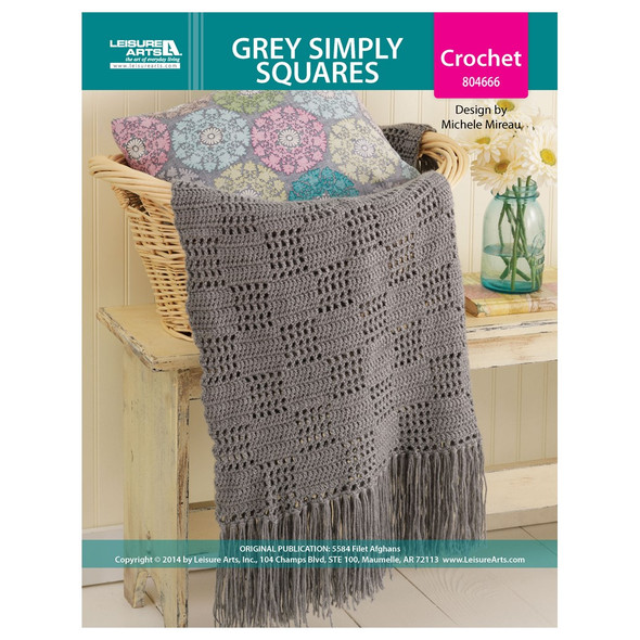 Leisure Arts Filet Afghans Grey Simply Squares Crochet ePattern