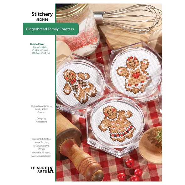 Leisure Arts Cross Stitch Coasters Gingerbread Family ePattern