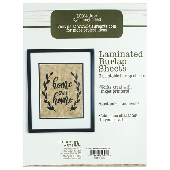 Leisure Arts Jute Burlap Sheet Laminated 8.5 inch x 11 inch Nat 3pc