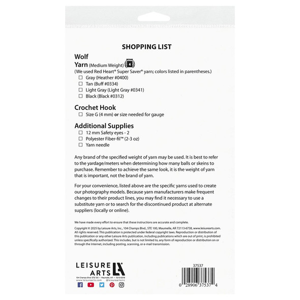 Leisure Arts Amigurumi Wolf Pattern