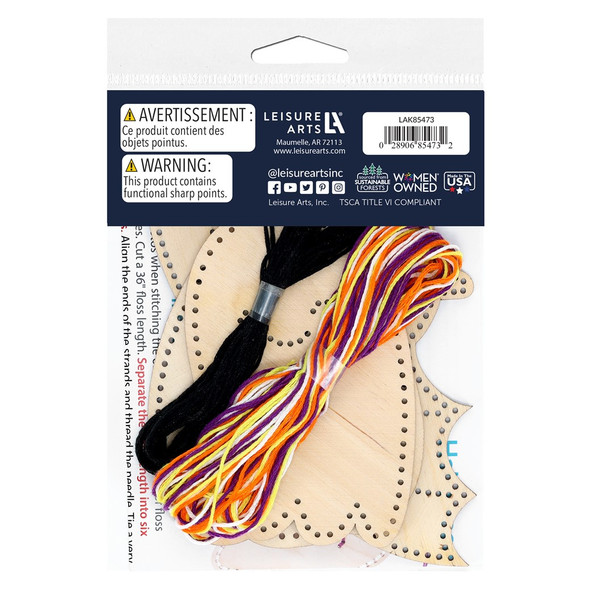 Leisure Arts Kit Wood Stitchery Ornaments 4 inch x 4 inch Halloween 3pc Set